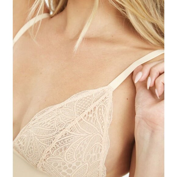 NWT LIVELY Toasted Almond Sheer Plunging Lace Triangle Bralette Bra, Size S - Picture 4 of 15